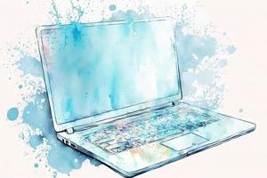 schön Licht Blau Laptop Aquarell Nein Hintergrund foto
