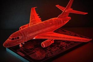 Neon- rot Flugzeug Modell- Hologramm Entwurf foto