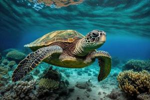 Grün Meer Schildkröte Schwimmen Koralle schön klar foto