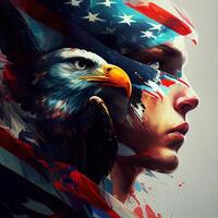 Amerika Zeichen Adler und ein Mann Bild generativ ai foto
