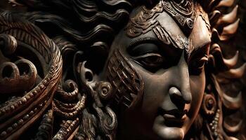 Hindu Gott Shiva schließen oben Gesicht Aussicht generativ ai foto