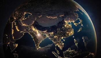 Erde beim Nacht und das Licht von das Welt generativ ai foto