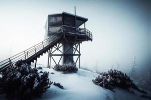 Überwachung Turm im das Berge Schnee ai foto