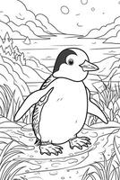 Färbung Buch Seite Pinguin zum Kinder. generativ ai foto