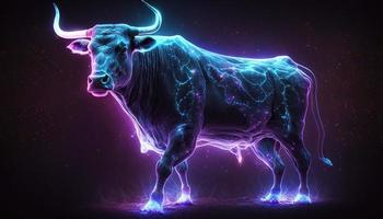 Stier Tierkreis Zeichen magisch Neon- Energie glühend generativ Kunst foto