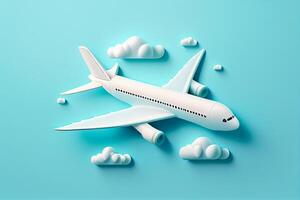 Flugzeug im das Himmel. 3d Illustration. Blau Hintergrund. generativ ai foto