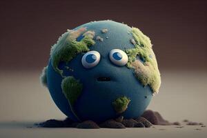 Karikatur Erde Charakter mit Emotionen. 3d machen. konzeptionelle Illustration. generativ ai foto