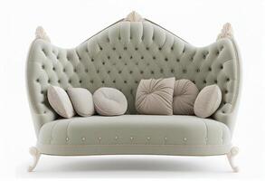 komfortabel Leder Sofa isoliert auf ein Weiß Hintergrund. 3d machen. generativ ai foto