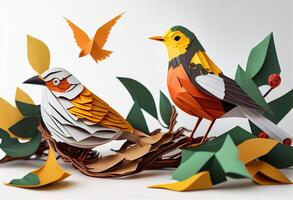 bunt Papier Kunst Vögel Illustration generativ ai foto