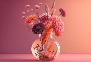 Blumen im ein Vase auf ein Rosa Hintergrund. 3d Rendern generativ ai foto