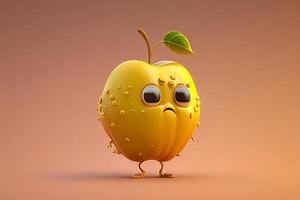 komisch Apfel mit Augen und Mund, 3d Illustration generativ ai foto