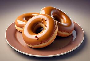 3d machen von Donuts mit Schokolade Glasur auf ein Teller generativ ai foto