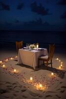Privat Strand Abendessen, abgelegen und romantisch - - generativ ai foto