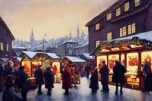Illustration von ein Weihnachten Markt im Dezember foto
