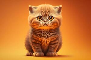 Porträt von ein jung Ingwer Katze auf ein Orange Hintergrund. ai generiert foto