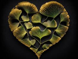 Grün Herz gemacht durch Ginkgo biloba Blätter Umwelt Schutz Konzept erstellt mit generativ ai Technologie foto