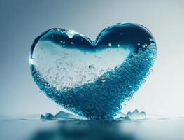Herz gemacht durch Blau transparent Wasser Hintergrund erstellt mit generativ ai Technologie foto