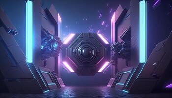 3d Illustration von Blau und lila futuristisch Sci-Fi Techno Lichter-cool Hintergrund. generativ ai foto