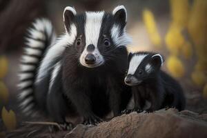 Skunk mit ein Baby. generativ ai. foto