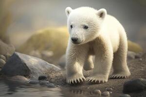 süß wenig Polar- Bär Jungtier. generativ ai. foto