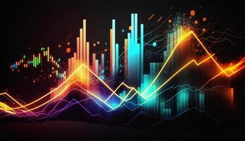 generativ ai, Lager Markt Diagramm Linien, finanziell Graph auf Technologie abstrakt Hintergrund vertreten finanziell Krise, finanziell Kernschmelze. Technologie Konzept, Handel Markt Konzept. foto