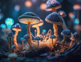Fantasie Pilz Landschaft im das Wald erstellt mit generativ ai Technologie foto
