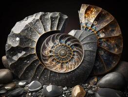 Ammonit Fossil Hintergrund erstellt mit generativ ai Technologie foto