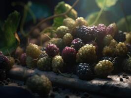 schön organisch Hintergrund von frisch gepflückt Brombeere erstellt mit generativ ai Technologie foto