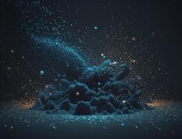 dunkel Blau und glühen Partikel abstrakt Hintergrund verschwommen Bokeh Hintergrund mit funkelt, Partikel und funkeln erstellt mit generativ ai Technologie foto