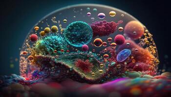 Bakterien und Virus Zellen Welt unter das Mikroskop erstellt mit generativ ai Technologie foto