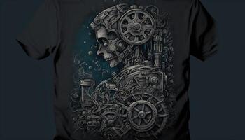 ein mechanisch Ingenieurwesen basierend schwarz T-Shirt generativ ai foto
