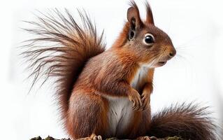 Eichhörnchen auf Weiß Hintergrund generativ ai foto