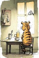 müde Tiger ist Trinken Kaffee Karikatur Stil Gemälde foto