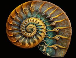 Ammonit Fossil Hintergrund erstellt mit generativ ai Technologie foto