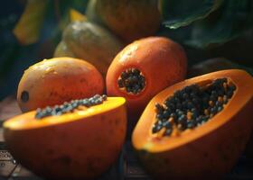 schön organisch Hintergrund von frisch gepflückt Papaya erstellt mit generativ ai Technologie foto