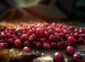 schön organisch Hintergrund von frisch gepflückt Cranberry erstellt mit generativ ai Technologie foto