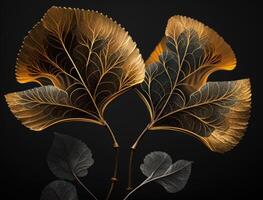 Ginkgo biloba golden Blätter dunkel Hintergrund erstellt mit generativ ai Technologie foto