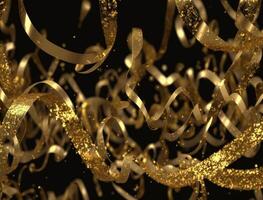 glänzend golden Serpentin auf schwarz Hintergrund erstellt mit generativ ai Technologie foto