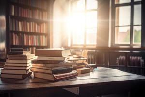 Stapel von Bücher auf das Tabelle ein öffnen Buch oder Lehrbuch Bildung Literatur. foto