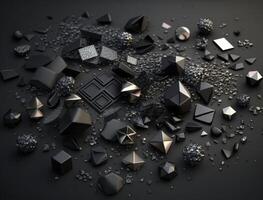 abstrakt schwarz geometrisch Hintergrund verschiedene Formen eben legen erstellt mit generativ ai Technologie foto