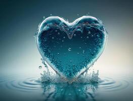 Herz gemacht durch Blau transparent Wasser Hintergrund erstellt mit generativ ai Technologie foto