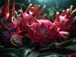 schön organisch Hintergrund von frisch gepflückt Drachen Früchte erstellt mit generativ ai Technologie foto