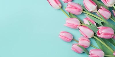 Mutter Tag, Valentinstag Tag Hintergrund Konzept mit ai generiert Rosa Tulpe Blumen. generativ ai. foto