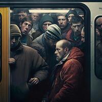 überfüllt U-Bahn Auto während eilen Stunde. ai generiert foto