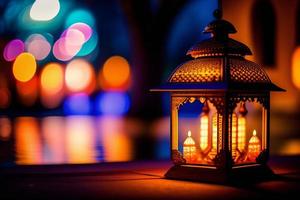 Laterne mit Bokeh Hintergrund, Ramadan kareem Konzept foto