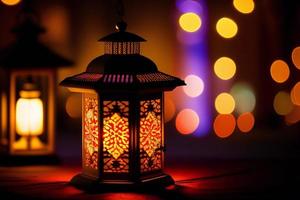 Laterne mit Bokeh Hintergrund, Ramadan kareem Konzept foto