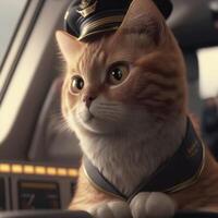 das Ingwer Katze zu Sein ein Pilot ai generativ foto