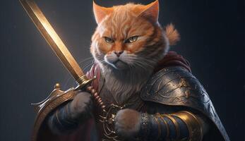 Kriegsherren Katze halten ein Krieg Schwert ai generative foto