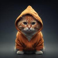 Ingwer Katze tragen Orange Kapuzenpullover ai generative foto