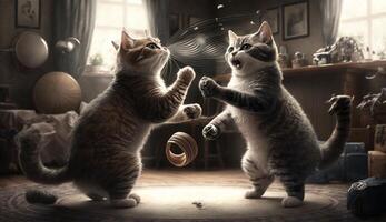 zwei Katzen sind spielen im das Leben Zimmer ai generative foto
